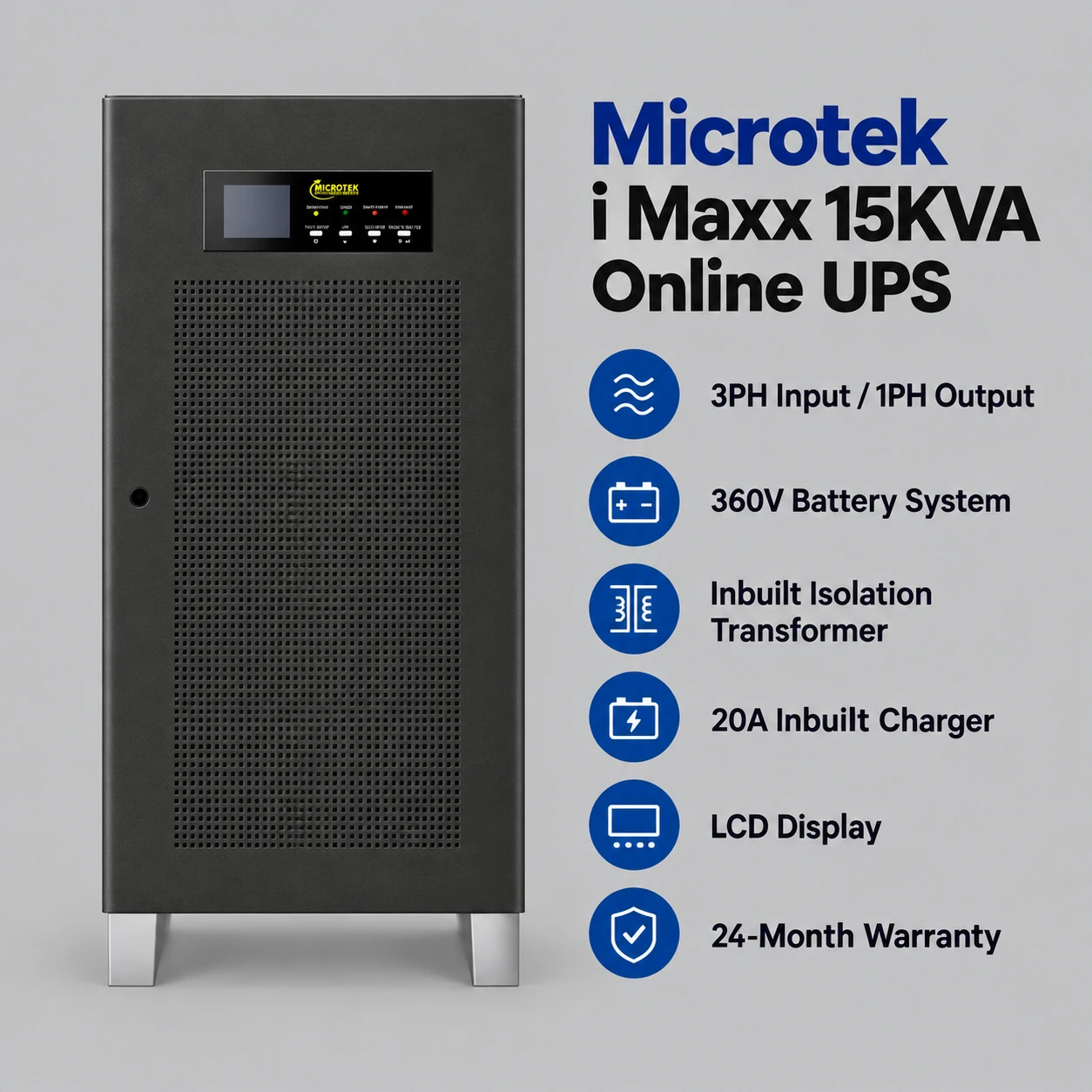 Microtek i Maxx 15KVA Online UPS, 3PH:1PH, 360V with Inbuilt Isolation Transformer