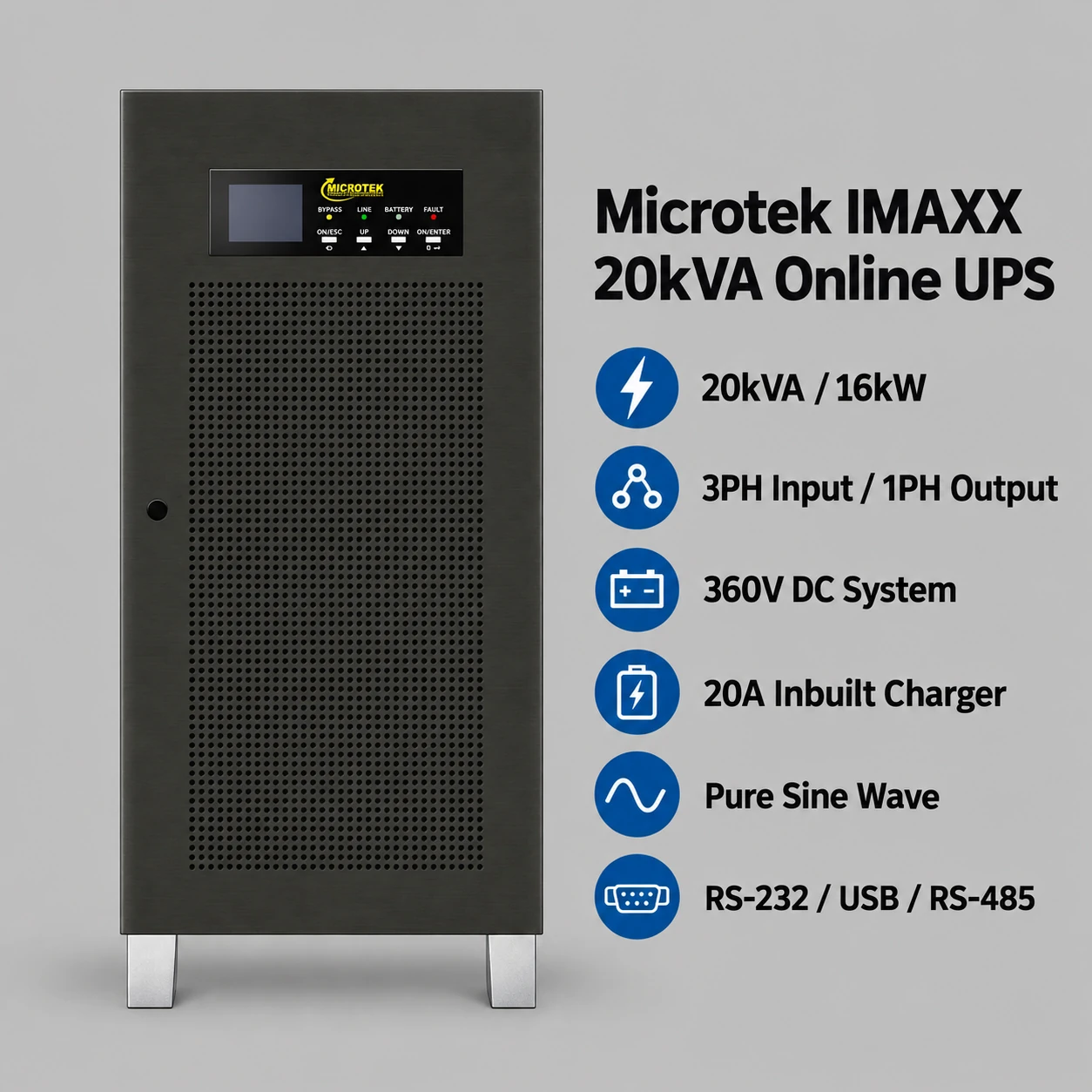 Microtek IMAXX 20kVA Online UPS, 3PH:1PH, 360V