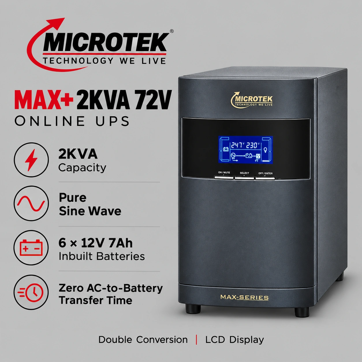 Microtek MAX+ 2KVA 72V Online UPS with Inbuilt Batteries